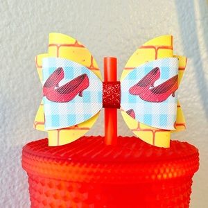 Wizard of Oz straw topper bow - Dorothy Ruby Red Slippers, Yellow Brick Road